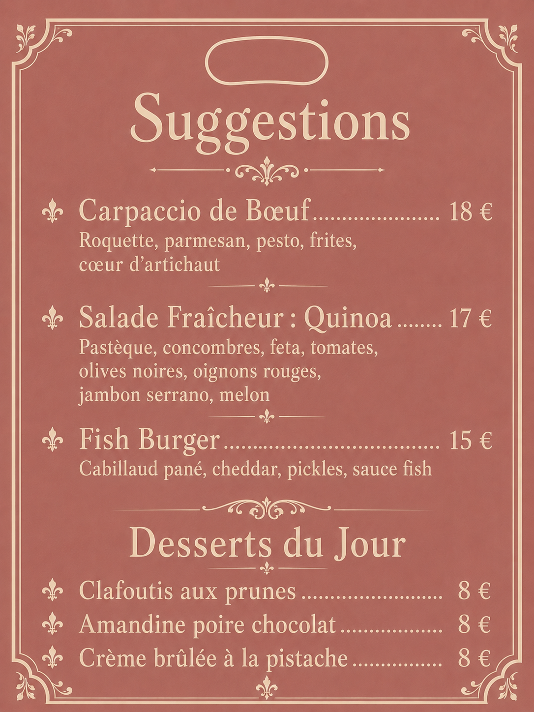 Ardoise du jour
